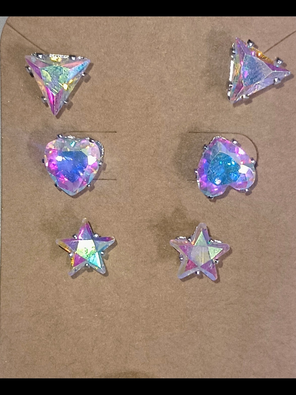 Iridescent Heart & Star Stud Earring Set - Pink/Blue